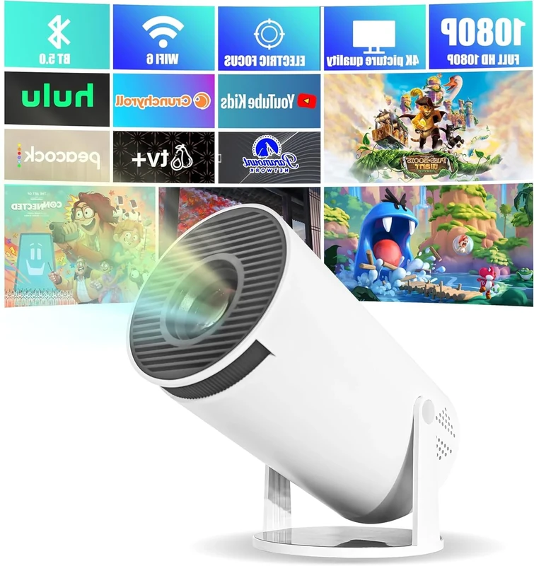 2025 New Mini Projector, 4K 1080P Support Portable Projector 180° Rotatable,With WIFI 6 and Bluetooth mini Projector, 130'' Screen Movie Projector Auto Vertical Correction, for Laptop, PC, phone