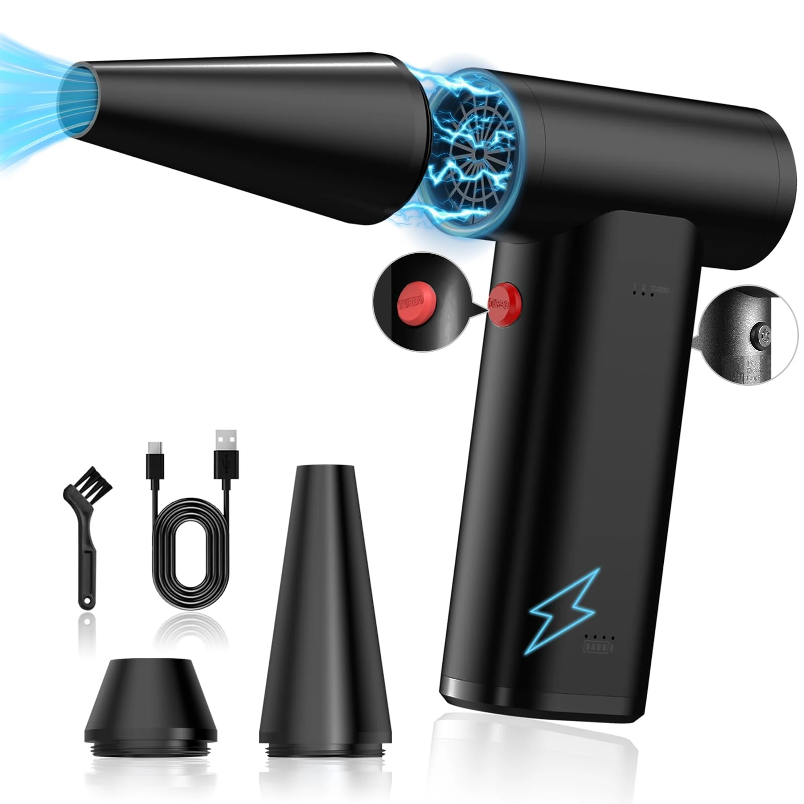 180000RPM Compressed Air Duster Cleaner for PC & Electric Compressed Air Duster, 3-Gear USB-C Rechargeable, 6000mAh Compressed Air Cordless Blower Cleaner for Keyboard Cleaner, Laptop, Car, Home