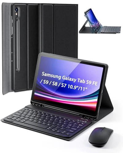 Cover for Samsung Galaxy Tab S10 Lite/S10 FE (2025)/S9 FE (2023)/Tab S9 (2023)/Tab S8 (2022)/Tab S7 (2020) 10.9-11 Inch Italian Keyboard with Wireless Bluetooth Keyboard Mouse Keyboard Case Black