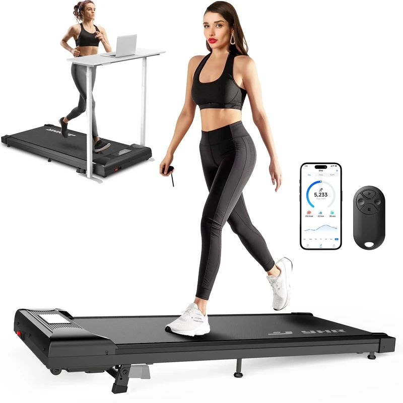 Walking Pad Treadmill,2.5HP Under Desk Treadmill Remote Control, LED Display for Home/Office, 0.96-6.08km/h Adjustable Speeds, Walking Machine No Assembly, Fitness Exercise,Portable,Shock Absorption