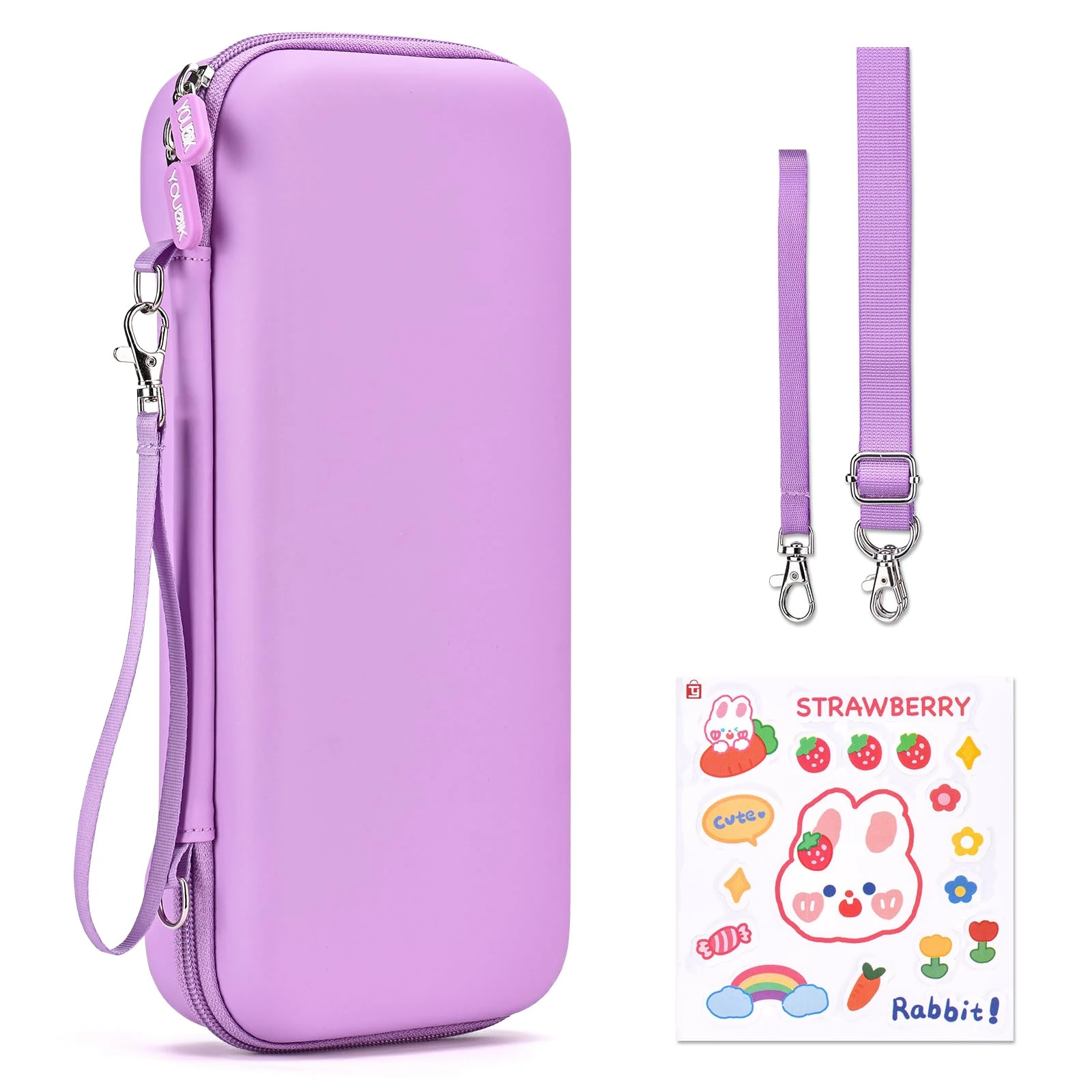 Younik Switch 2 Case Compatible with NS Switch 2 (2025), Carrying Case with 19 Game Card Slots, Switch 2 Accessories Includes Shoulder Strap, Wrist Strap & Stickers(Purple)