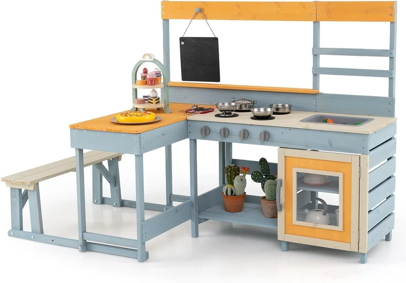 GYMAX Kids Mud Kitchen, Outdoor Children Pretend Play Kitchen
