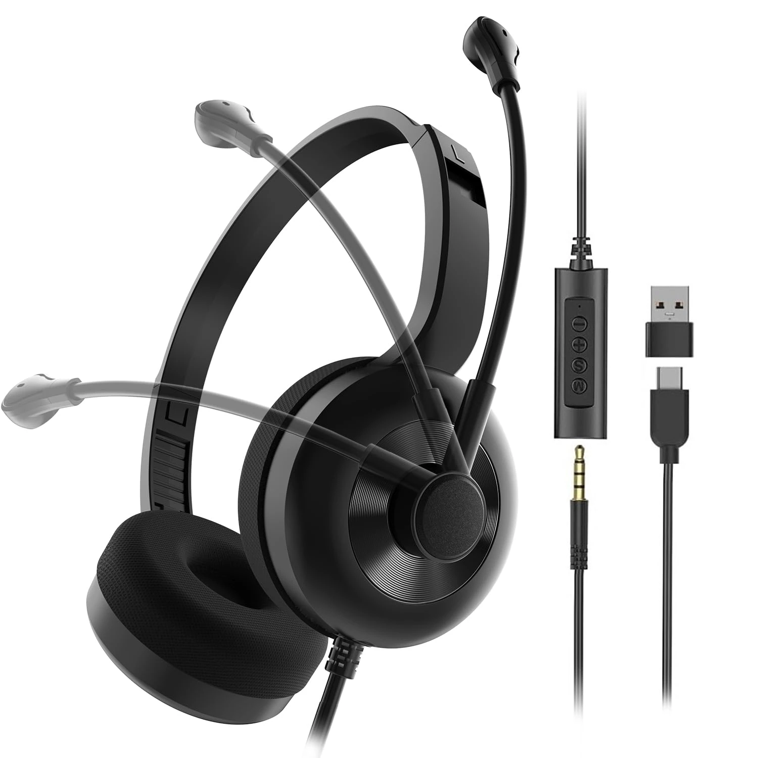 KAMLO Headset Wired Headsets with Mic for Work,Over-Ear Headset with Mute Option & in-Line Controls，Multi-Platform Compatibility for Video Meetings/Skype Chat/Online Courses/Telephone Conferencing