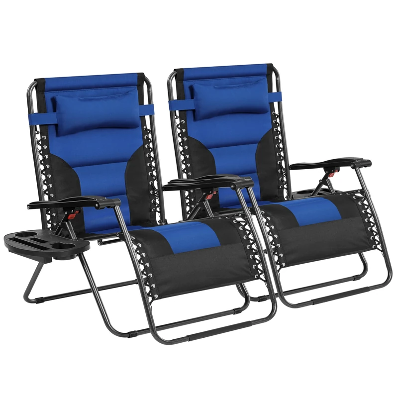 Yaheetech 2pcs Padded Foldable Zero Gravity Chair, 73cm, Navy Blue/Black