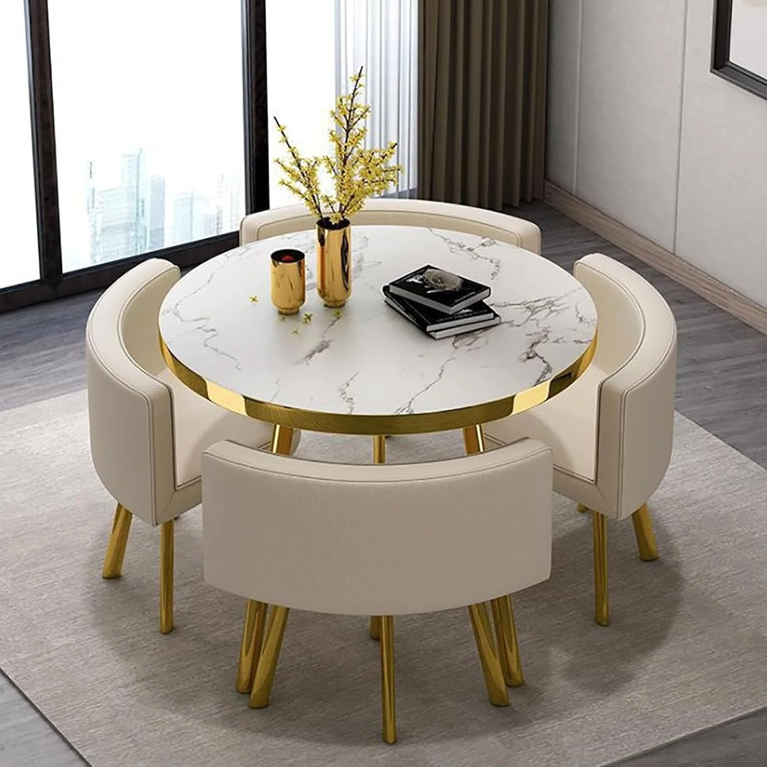 round kitchen table,Kitchen dining table set,1 Table and 4 Chairs 5 Piece set,dining table,round dining table,Round conference table,Suitable for various scenarios - #23 - 70*75cm/27.5*29.5in(WxH)