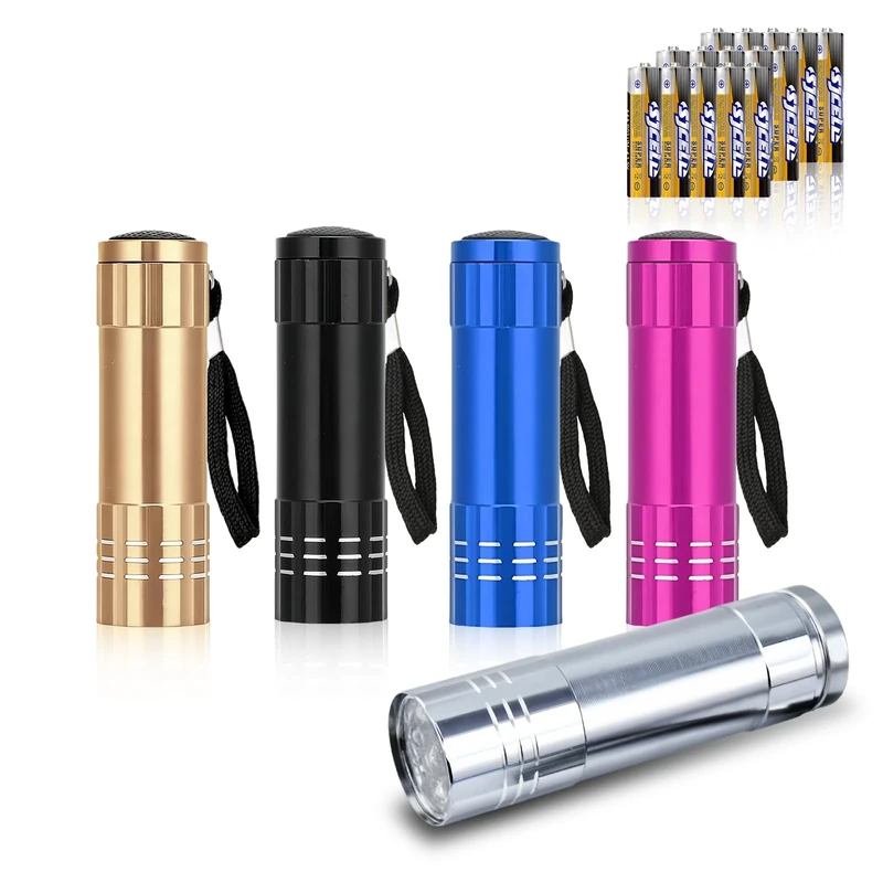 flintronic 5 Pack LED Small Torch, Small Pocket Flashlight with 9 LEDs, Aluminium Kids Torches, with Lanyard, Super Bright, for Kids Adult Camping Hiking Outdoor Gifts, Batteries Included