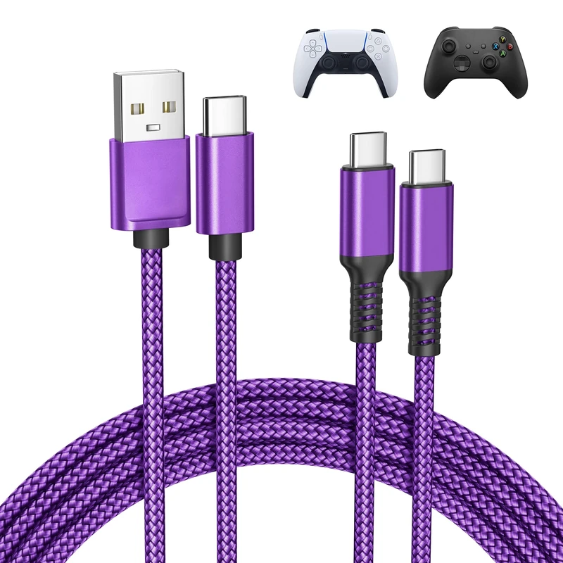 Basesailor USB Type C Charge Cable for PS5 Controller USB to USBC Lead 1M 2Pack for XBox Series X|S Core,Elite Series 2 Controller,for Nintendo Switch 2/OLED,PlayStation 5 DualSense,PS5 Pro Controller