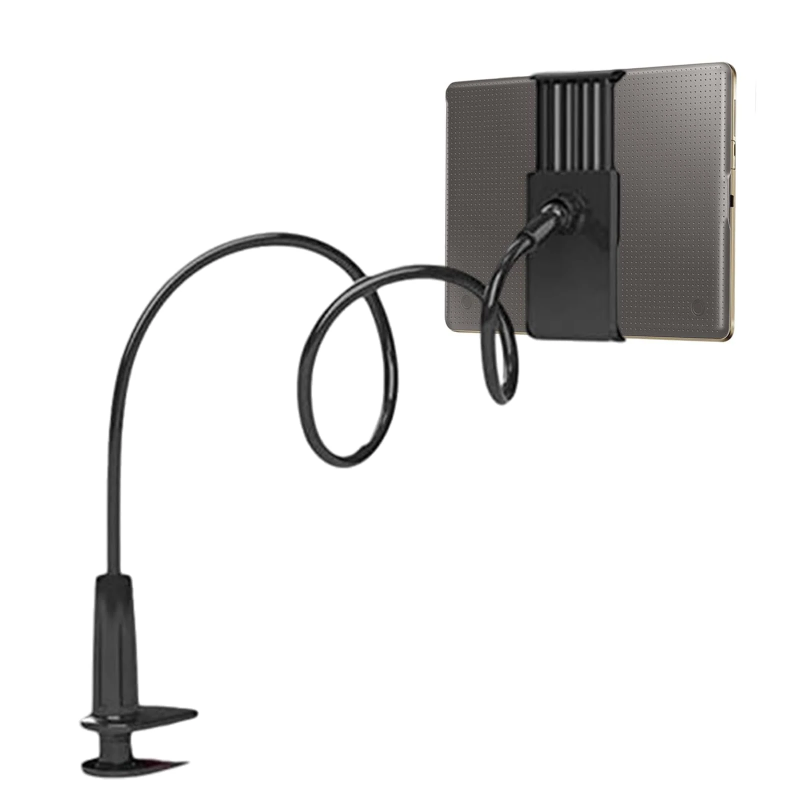 TUBAWD Kindle Holder, Kindle Stand, Tablet Holder for Bed, Gooseneck Mount, Flexible Arm, 360 Degree Rotation, Adjustable, Black