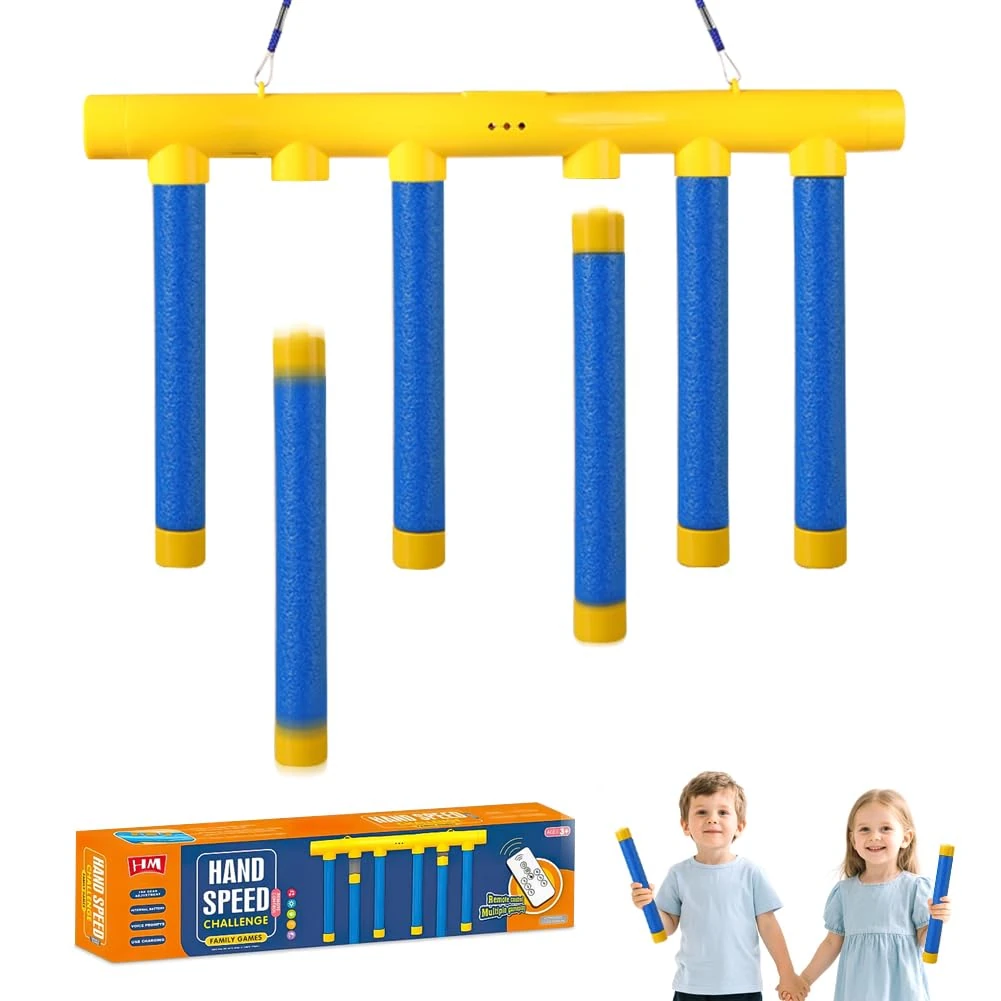 Daimeitec Catching Sticks Games Adjustable 3 Speed Reaction Game that Promotes Hand-eye Coordination, Drop Stick Challenge Family Game Adult Gift for Kids at Christmas Birthday (6 Sticks)