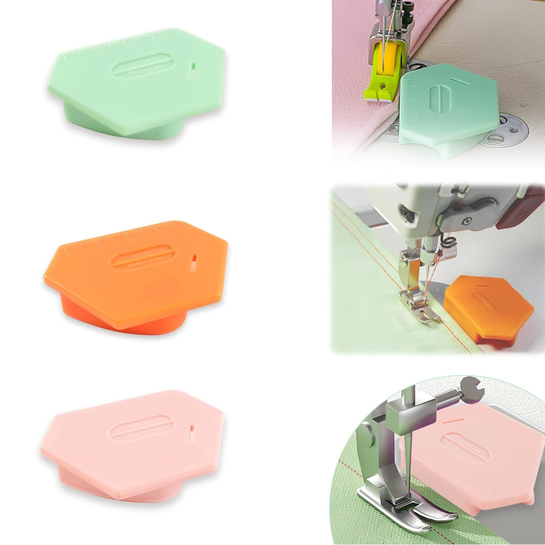 Magnetic Seam Guide for Sewing Machine, New Upgraded Multi-Purpose Tool Polygonal Strong Magnetic Gauge, Multifunctional Polygonal Hemmer Guide with Scale, Sewing Accessories Supplies (3 Colors)