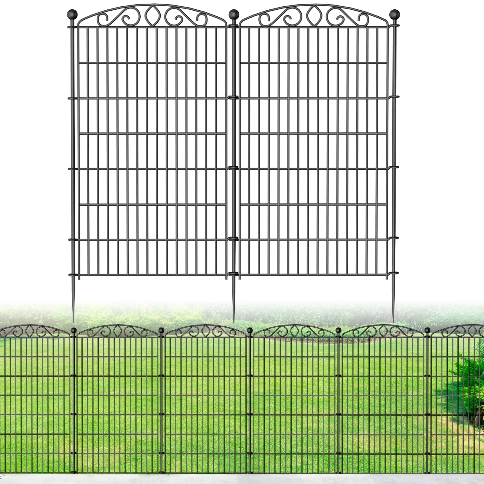 10 Panel No Dig Decorative Garden Fence - 48in H x 22.5ft L, Tall Animal Barrier for Dogs Rabbits, Rustproof Metal Wire Panels for Yard, Patio, and Outdoor Border Use
