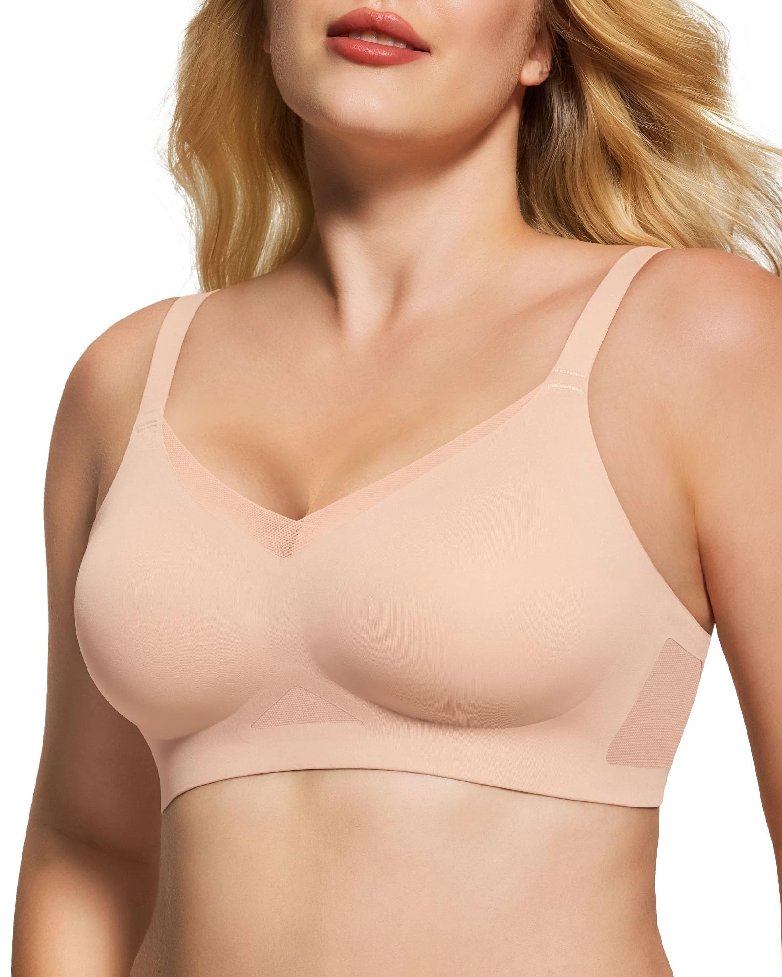 As Fairy Wireless Non-Wired Bra for Women Seamless Push Up with Soft Support Lace V-Neck Mesh Criss-Cross Back Everyday Lounge Yoga Use (Pink,XL)