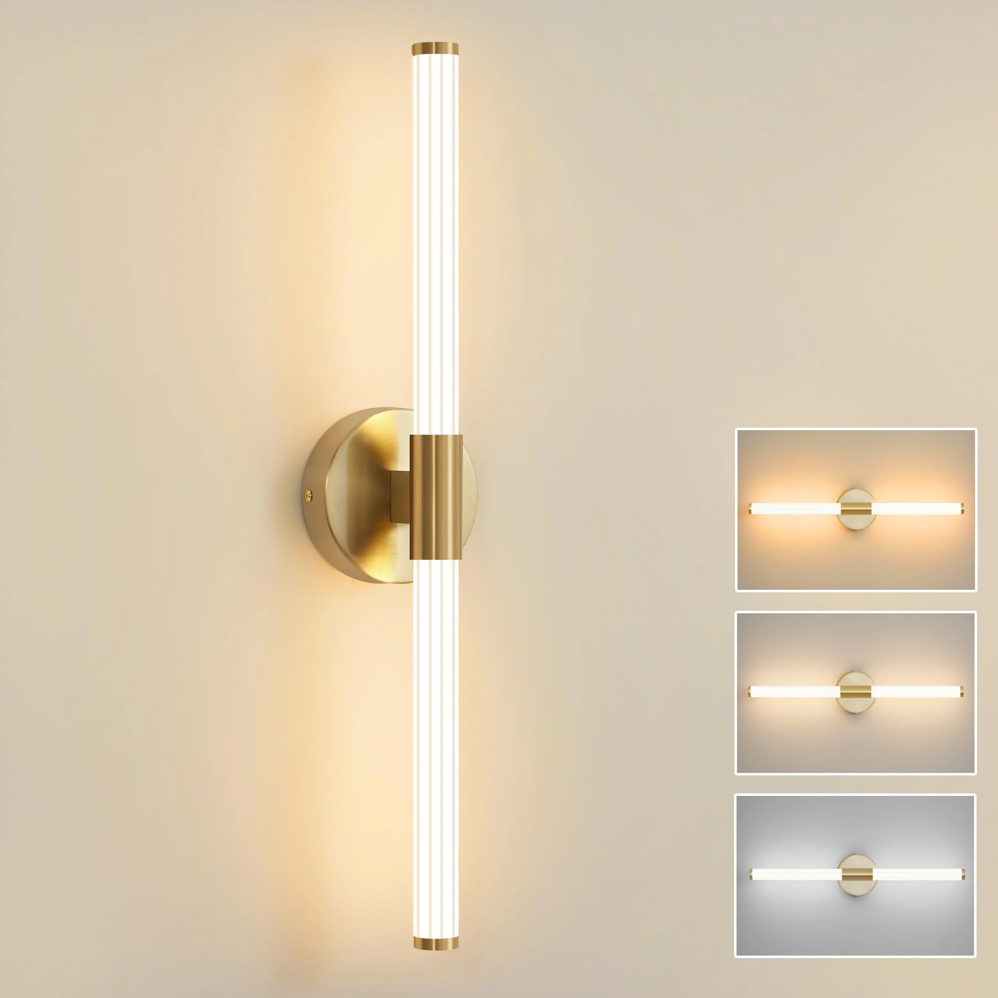 Actask Wall Lights Gold LED Wall Sconce Light 360° Full Lighting 57CM 3CCT 8W 800Lumen Wall Lamp for Bathroom Bedroom Living Room Dining Room