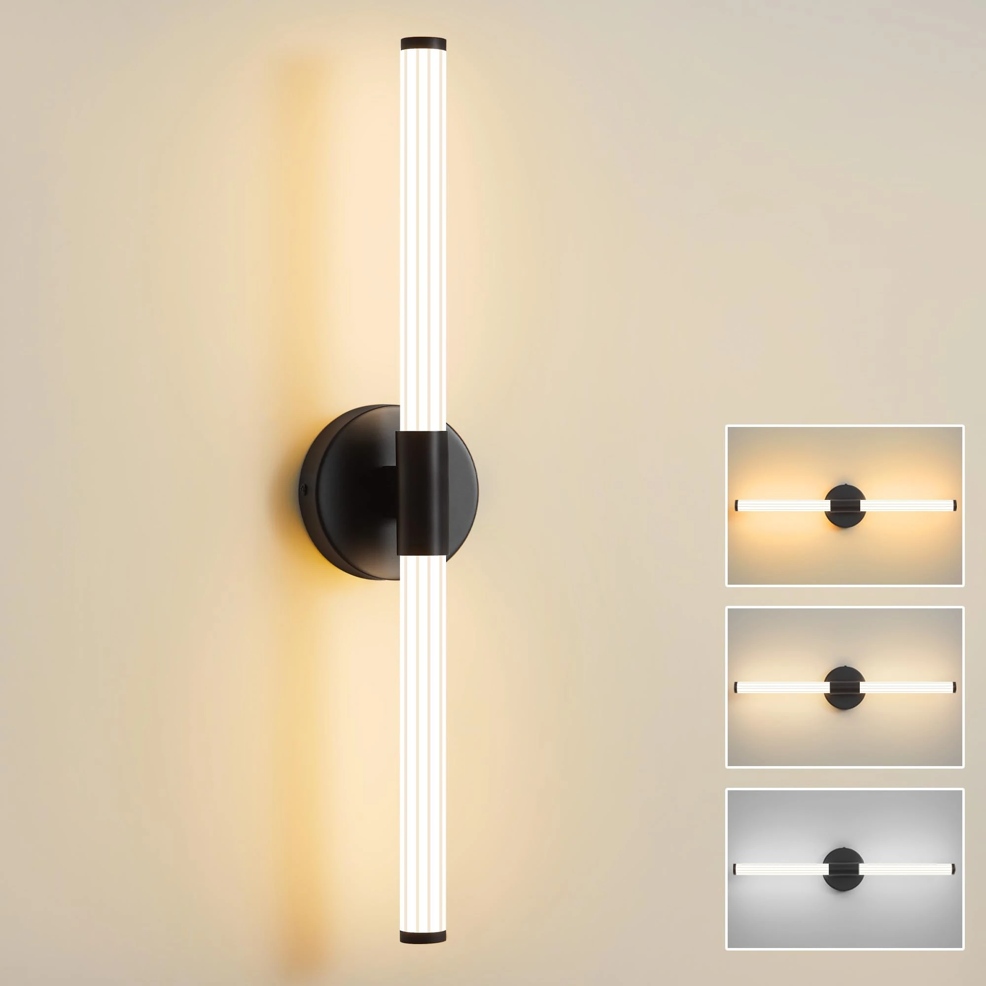 Actask Wall Lights Black LED Wall Sconce Light 360° Full Lighting 57CM 3CCT 8W 800Lumen Wall Lamp for Bathroom Bedroom Living Room Dining Room