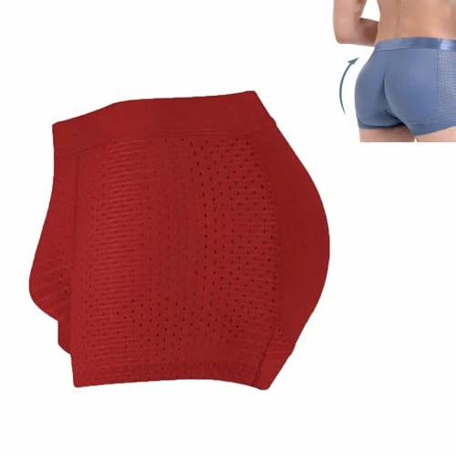 Men's Hip-Lifting Boxer Briefs Hip, Hip Lifting Mesh Boxer Briefs, Hip Pad Underwear for Men Padded Enhancing Butt Shapewear (Red,L)