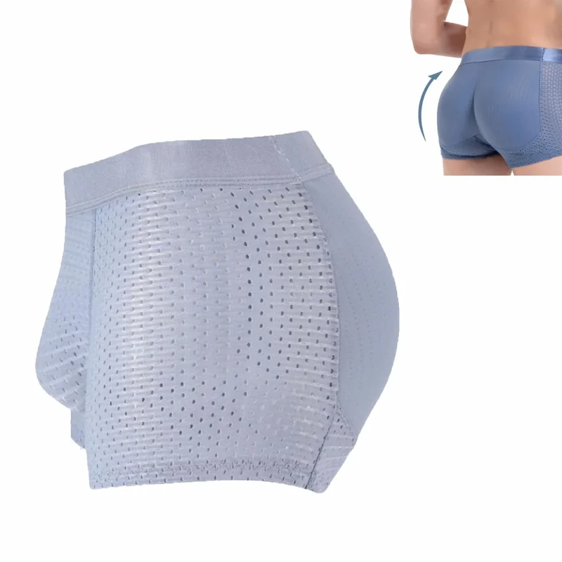 Men's Hip-Lifting Boxer Briefs Hip, Hip Lifting Mesh Boxer Briefs, Hip Pad Underwear for Men Padded Enhancing Butt Shapewear (Light blue,L)