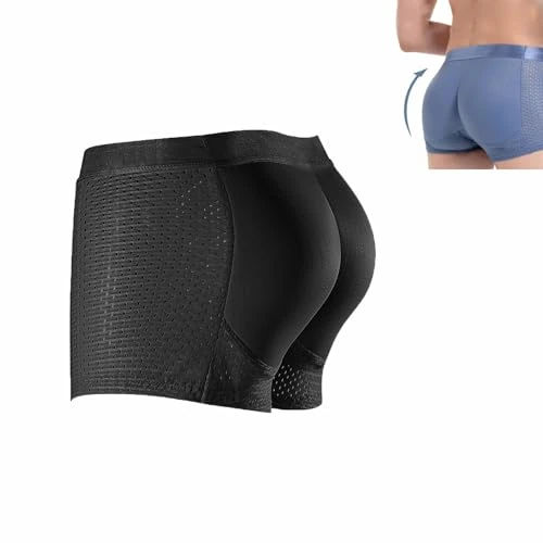 Men's Hip-Lifting Boxer Briefs Hip, Hip Lifting Mesh Boxer Briefs, Hip Pad Underwear for Men Padded Enhancing Butt Shapewear (Black,L)