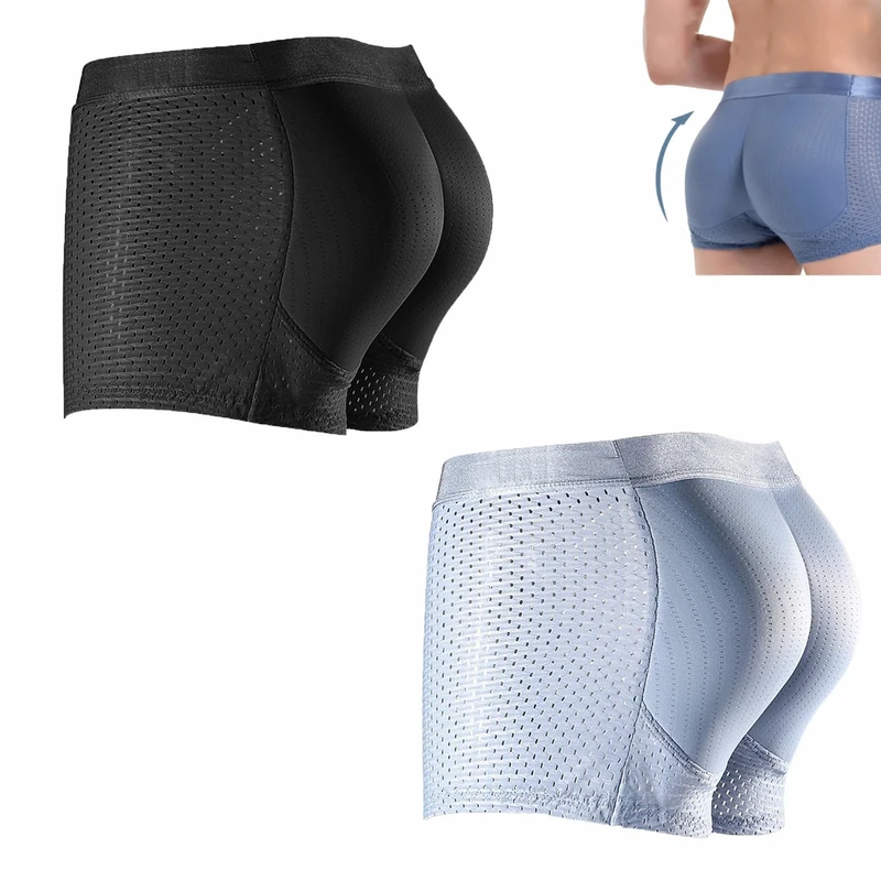 Men's Hip-Lifting Boxer Briefs Hip, Hip Lifting Mesh Boxer Briefs, Hip Pad Underwear for Men Padded Enhancing Butt Shapewear (2pcs-b,L)