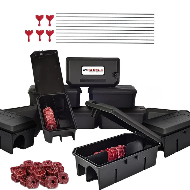 ROSHIELD - 10X PRE-BAITED Anti Rodent Solution Kit | Pre Bait Box Rat Trap | indoor/Outdoor Fast & Safe Infestation Control| Rat Poisoning Super Strength | Rat Poisoning | Mouse Traps READY -TO USE,10