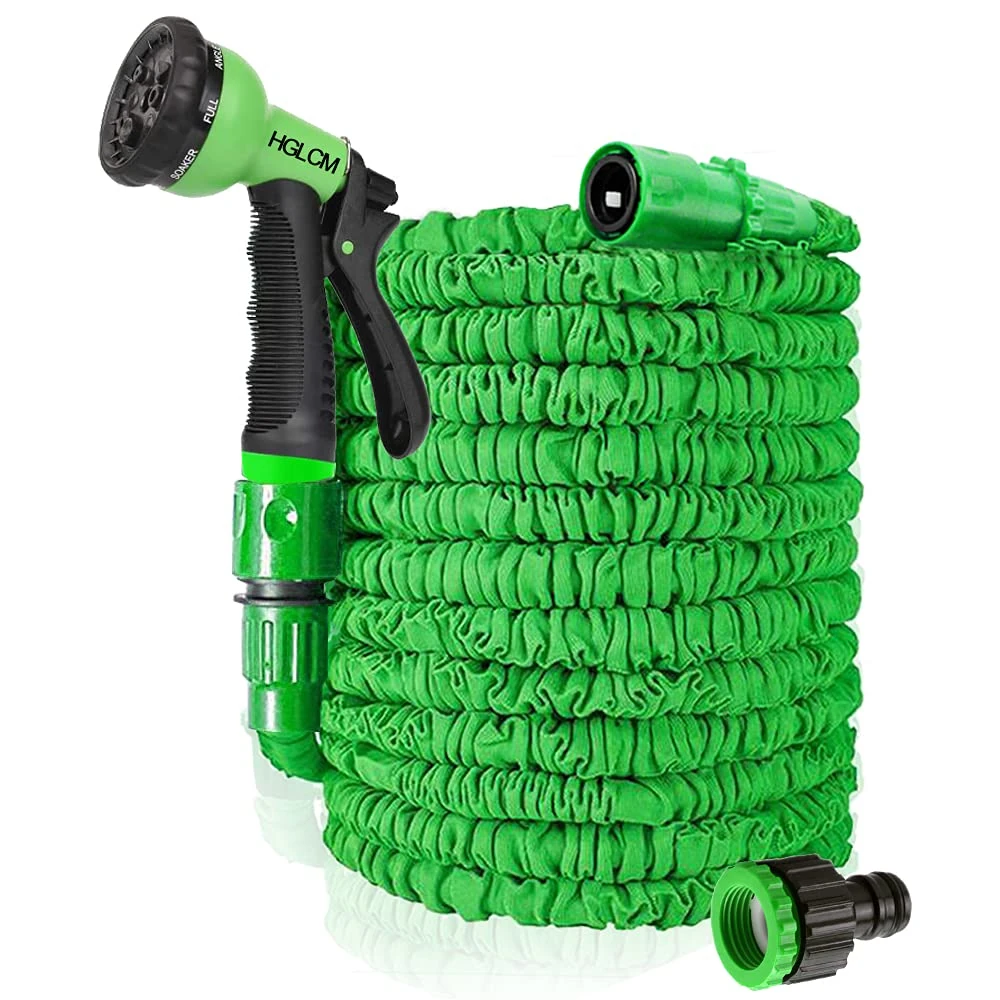 HGLCM 25ft/50ft/75ft/100ft/125ft Expanding Garden Water Hose Pipe with 8 Function Spray Gun 3 Times Expandable Flexible Magic Hose Anti-Leakage Lightweight Easy Storage (Green, 25ft)