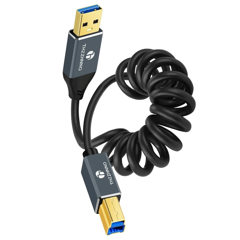 Thzzhnno Coiled USB 3.0 to B Cable, 5Gbps Coiled USB Type A to Type B Printer Cable for Docking Station, External Hard Drivers, Scanner, Printer (Extend up 95mm to 1M)