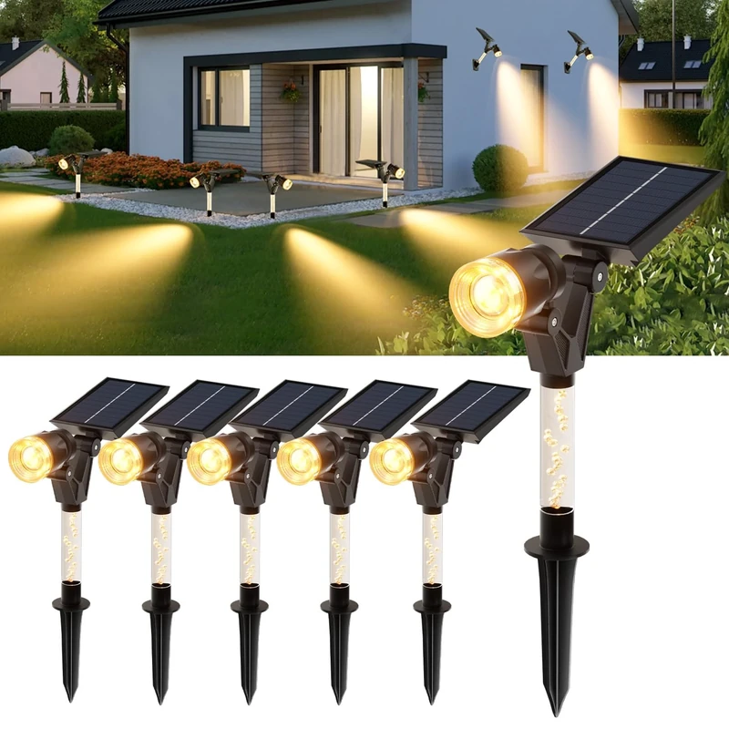 HAMLITE Solar Garden Spot Lights 6 Pack, Solar Lights Outdoor Garden Waterproof, Warm White Outdoor Landscape Spotlights, Auto on/Off Wall Lights for Yard, Pathway, Porch, Pool, Ground