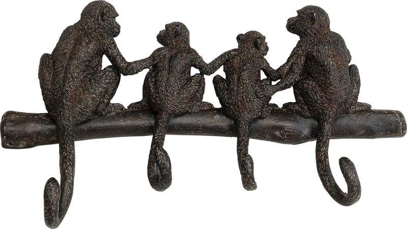 Kare Design Wall Hook Rack Monkey Family, Black, 38 cm, Monkey Motif, Home Decor, Wall Organizer, Funny Sculpture, for Coat and Hat, Enterway Decorative Style, Hallway, Office