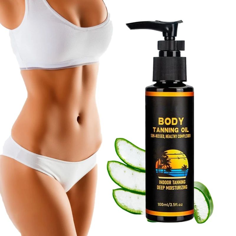 Body Glow Oil Tanning Oil Self Tanner Organic Essential Oil Aloe Vera Self Tan Moisturizing Natural Glow Indoor Sunless Tanner Outdoor Self Tanning Mess & Streak Free for Body Bronzed Elitzia 100ml