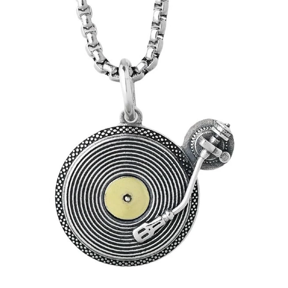 Niaspi Vintage Record Deck Pendant Necklace for Women Men Unisex Personalized Boho Retro Vinyl Record Player Necklaces Punk Hip Hop Rolo Cable Necklace Chain Jewelry