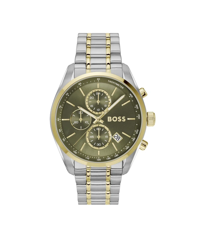 BOSS Chronograph Quartz Watch with Calendar for Men Grand Prix 44 Collection with Two-Tone Stainless Steel Bracelet - 1514227