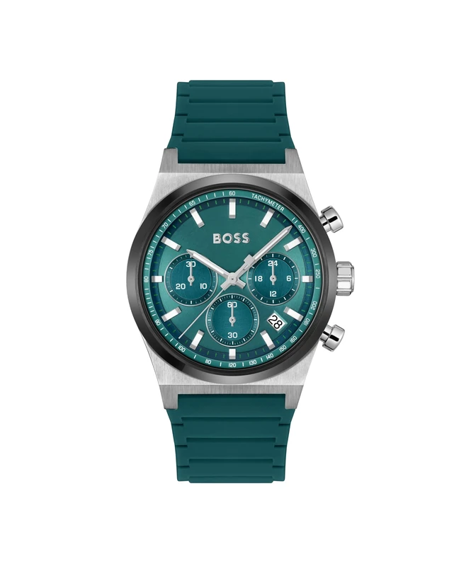 BOSS Chronograph Quartz Watch for Men CANDOR CHRONO Collection with Green Silicone Bracelet - 1514244