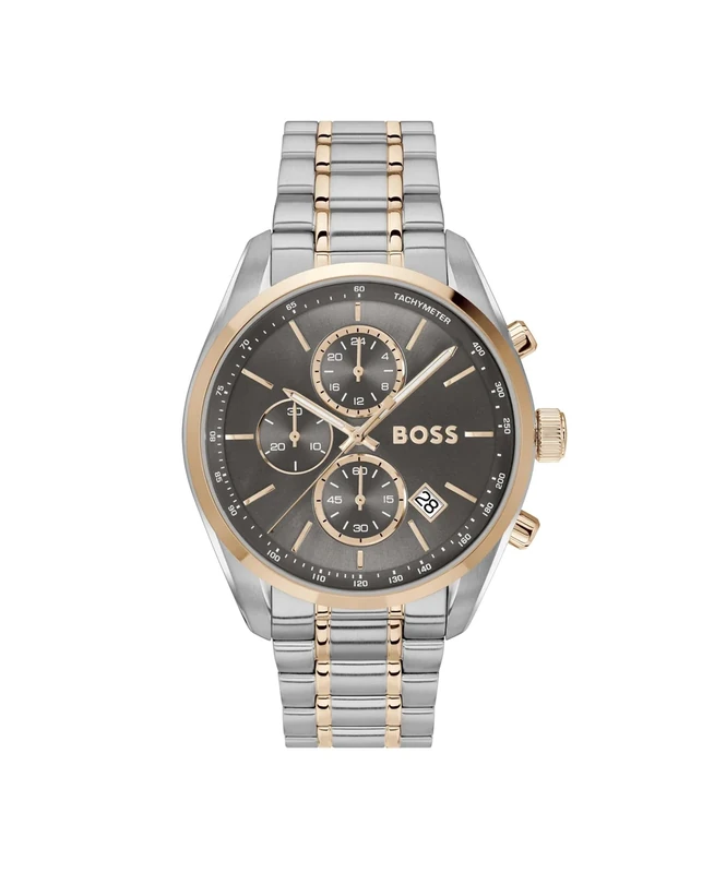 BOSS Chronograph Quartz Watch with Calendar for Men Grand Prix 44 Collection with Two-Tone Stainless Steel Bracelet - 1514252