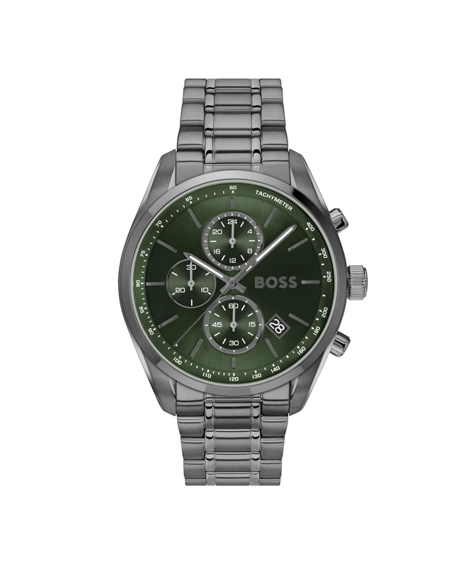 BOSS Chronograph Quartz Watch with Calendar for Men Grand Prix 44 Collection with Grey Stainless Steel Bracelet - 1514228