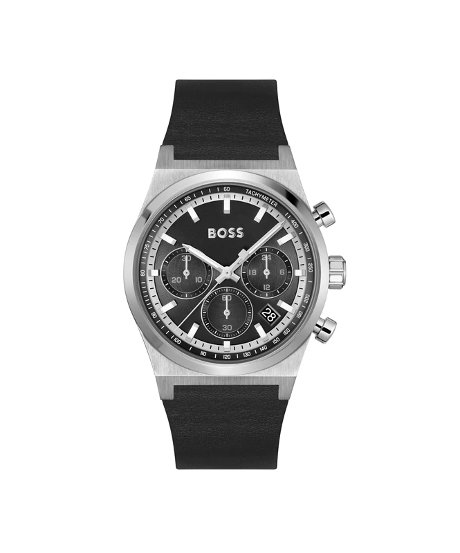 BOSS Chronograph Quartz Watch for Men CANDOR CHRONO Collection with Black Leather Strap - 1514218