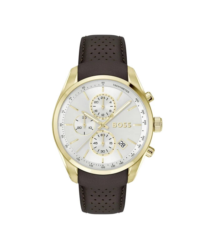 BOSS Chronograph Quartz Watch with Calendar for Men Grand Prix 44 Collection with Brown Leather Strap - 1514225