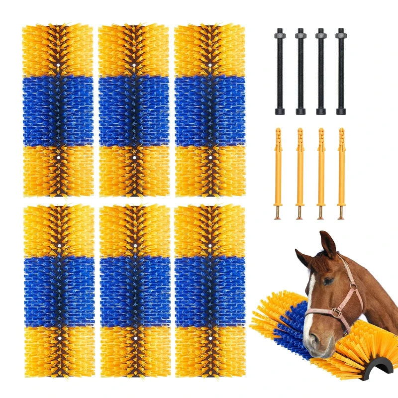 VEVOR Livestock Scratching Brush, 6 Pcs Horse Brush with 12 Screws, 20 x 7.5 in Cow Scratcher, for Back Itch Relief & Keep Cleaning, Grooming & Scratching Post for Horse, Pig, Cattle Supplies