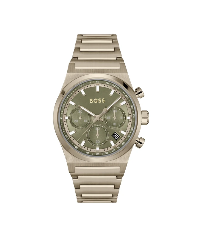 BOSS Chronograph Quartz Watch for Men CANDOR CHRONO Collection with Beige Gold Stainless Steel Bracelet - 1514222