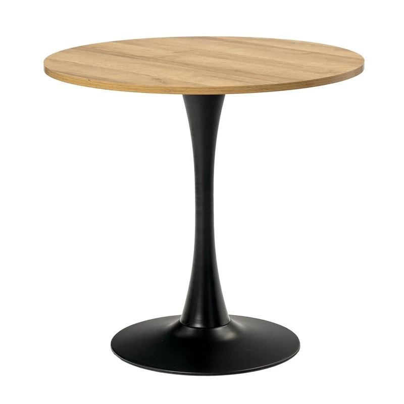 MEUBLE COSY Dining Table Round for Living Room, Kitchen, Office, 2-4 People, Industrial Style, Oak and Black, 80x80x73cm