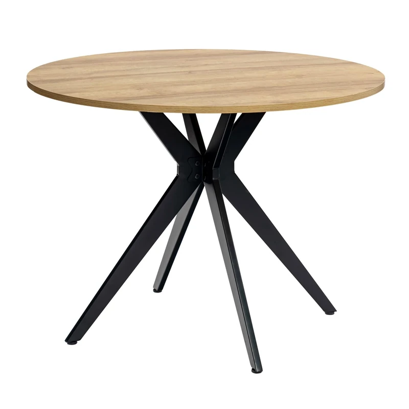 MEUBLE COSY Round Dining Table Kitchen Living Room Office Retro Style for 4 People Metal Structure Oak + Black 100 x 100 x 75 cm