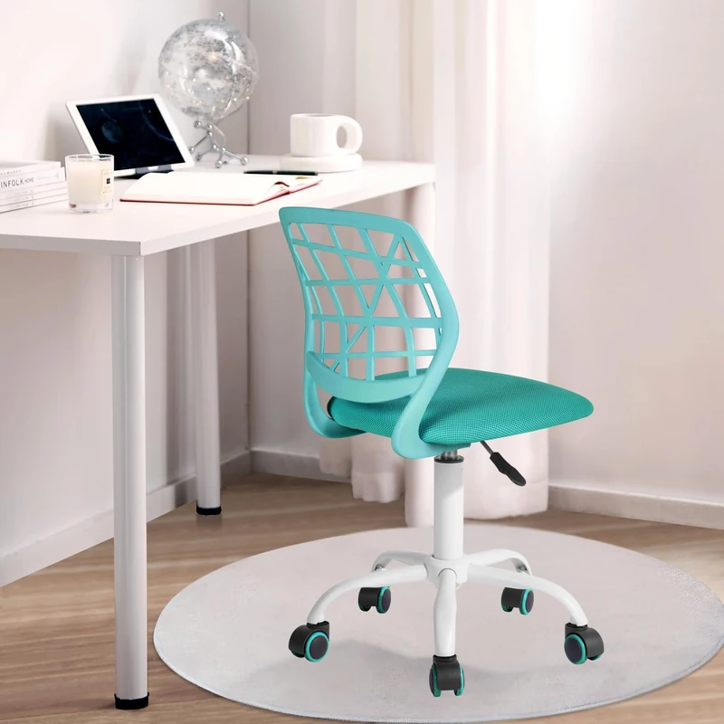 FurnitureR Children's Desk Chair, Adjustable Height Swivel Chair with Small Hole Backrest Design, Suitable for Kids' Bedroom or Study Room, Green I, 38x39x85H