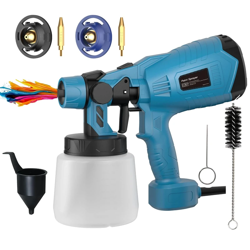 Paint Sprayer for Fences and Sheds HVLP Paint Sprayers Gun for Fence Walls Ceilings for Home DIY Painting, Cabinet, Furniture with 2 Nozzles & 3 Patterns & 1L Detachable Tank