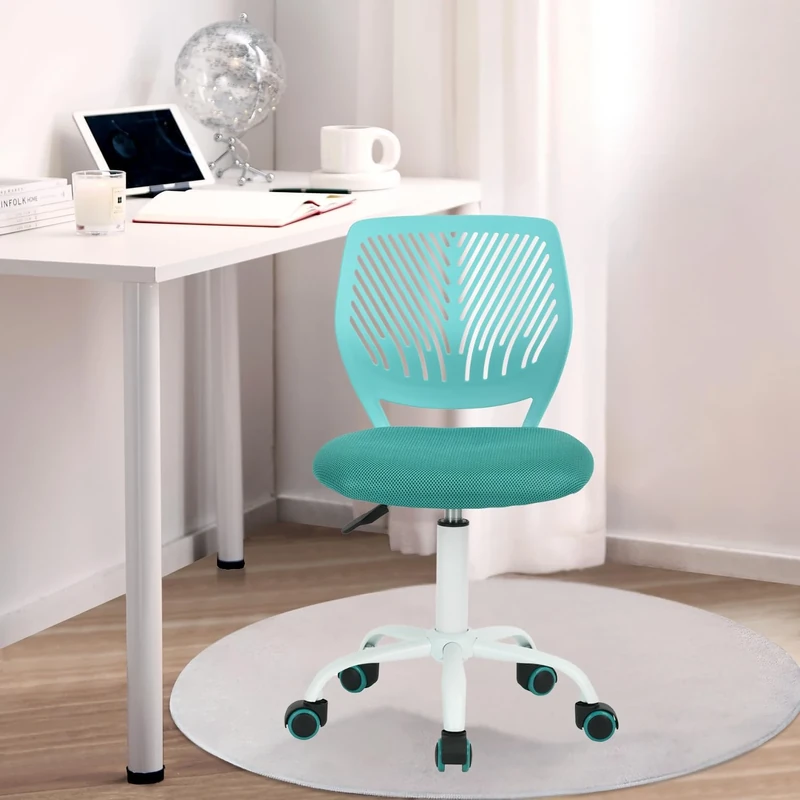 FurnitureR Children's Desk Chair, Adjustable Height Swivel Chair with Small Hole Backrest Design, Suitable for Kids' Bedroom or Study Room, Green, 38x39x85H