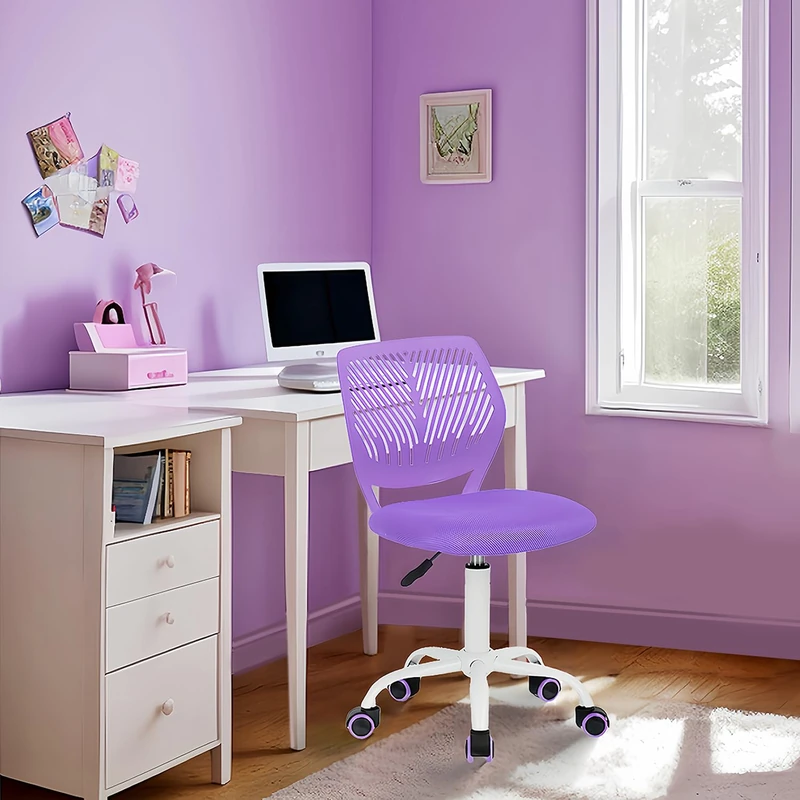 FurnitureR Children's Desk Chair, Adjustable Height Swivel Chair with Small Hole Backrest Design, Suitable for Kids' Bedroom or Study Room, Purple, 38x39x85H