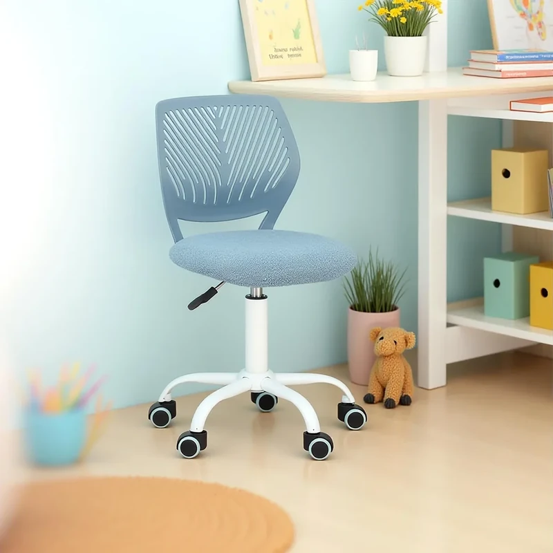 FurnitureR Children's Desk Chair, Adjustable Height Swivel Chair with Small Hole Backrest Design, Suitable for Kids' Bedroom or Study Room, Molandi Blue, 38x39x85H