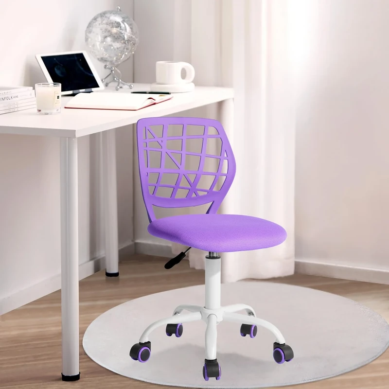 FurnitureR Children's Desk Chair, Adjustable Height Swivel Chair with Small Hole Backrest Design, Suitable for Kids' Bedroom or Study Room, Purple I, 38x39x85H