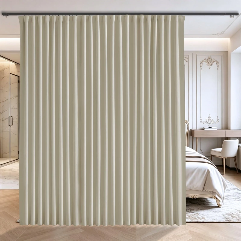 Grichril Floor to Ceiling Curtain for Wall Mount Track - Extra Wide Blackout Soundproof Room Separator - Privacy Divider for Ceiling Track System or Rod With Hooks, 1 Panel
