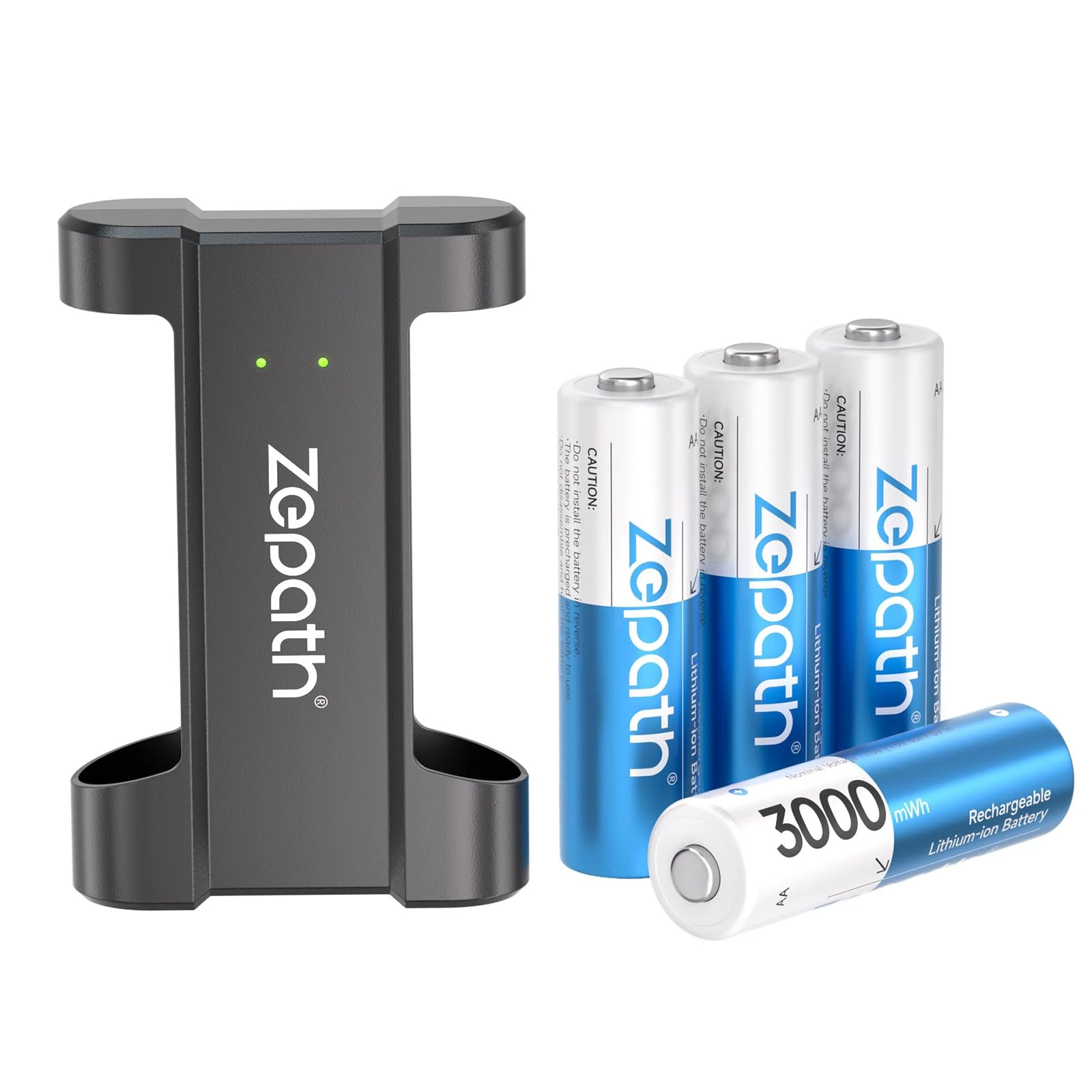 Zepath 4 x AA Rechargeable Lithium Batteries With 2 Slot Charger, High Capacity 3000mAh Lithium AA Battery 1.5V Constant Output 1600 Cycles, Rechargeable Battery Charger Fast Charging