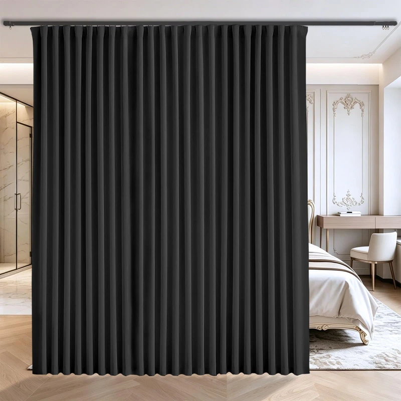 Grichril Floor to Ceiling Curtain for Wall Ceiling Mount Track, Extra Wide Blackout Soundproof Room Separator, Privacy Room Divider for Ceiling Track System or Rod with Hooks, 100W x 90L, 1 Panel - Image 1
