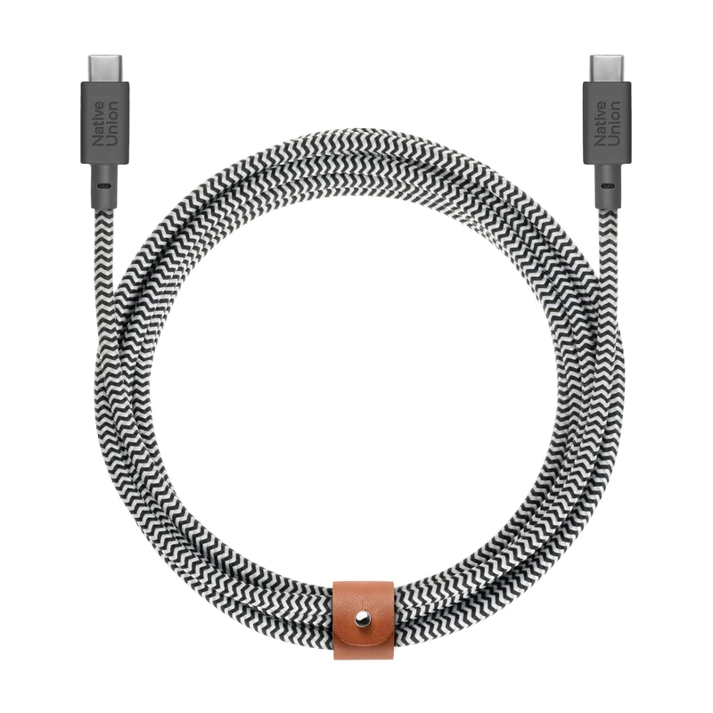 Native Union Belt Cable XL 100W – 3m/10ft Ultra-Strong USB-C to USB-C Charging Cable for iPhone 17/17 Pro/17e, iPhone Air, MacBook Pro/Air (M5/M4/M3), iPad Pro (M4), Surface Go 5/4 (Zebra)