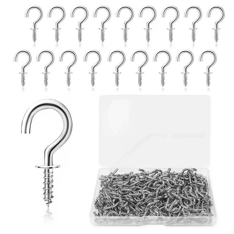 soodyoow 110 Pack Mini Screw Hooks, 1/2 Inch Cup Hooks Screw in, Metal Ceiling Screw Hooks, Hooks for Outdoor Lights, Small Hooks for Fairy Lights Hanging Plants, Cups, Art(Silver)